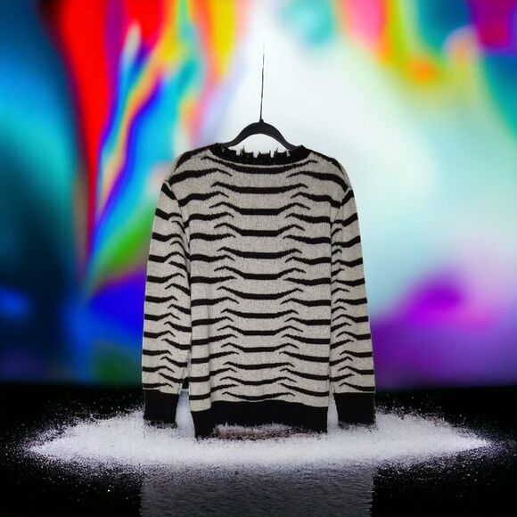 Designer Zebra Fringed Cashmere Wool Blend Free People Sandrine Rose SM Sweater - Picture 3 of 13